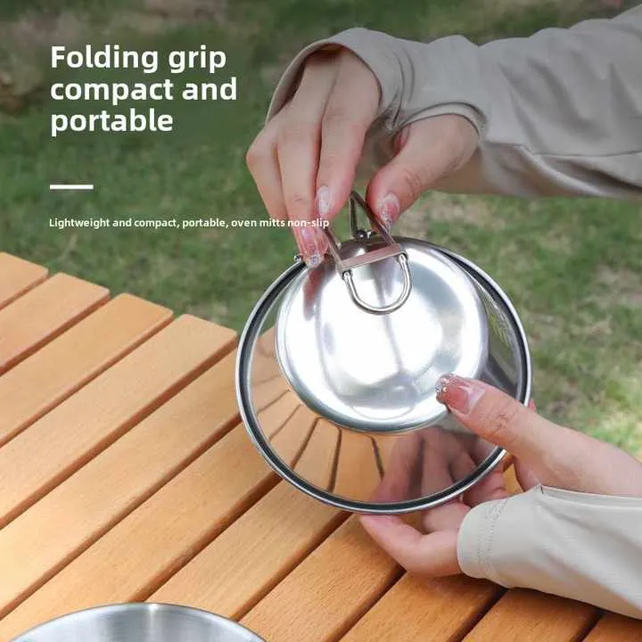 أواني طبخ خارجية محمولة من الفولاذ المقاوم . Portable Stainless Steel Outdoor Cookware, Foldable