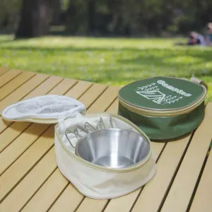 أواني طبخ خارجية محمولة من الفولاذ المقاوم . Portable Stainless Steel Outdoor Cookware, Foldable