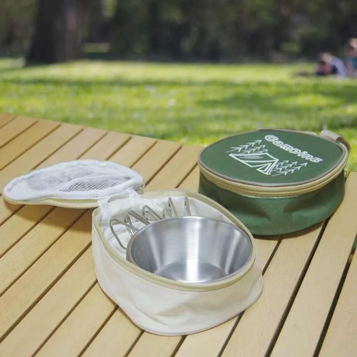 أواني طبخ خارجية محمولة من الفولاذ المقاوم . Portable Stainless Steel Outdoor Cookware, Foldable