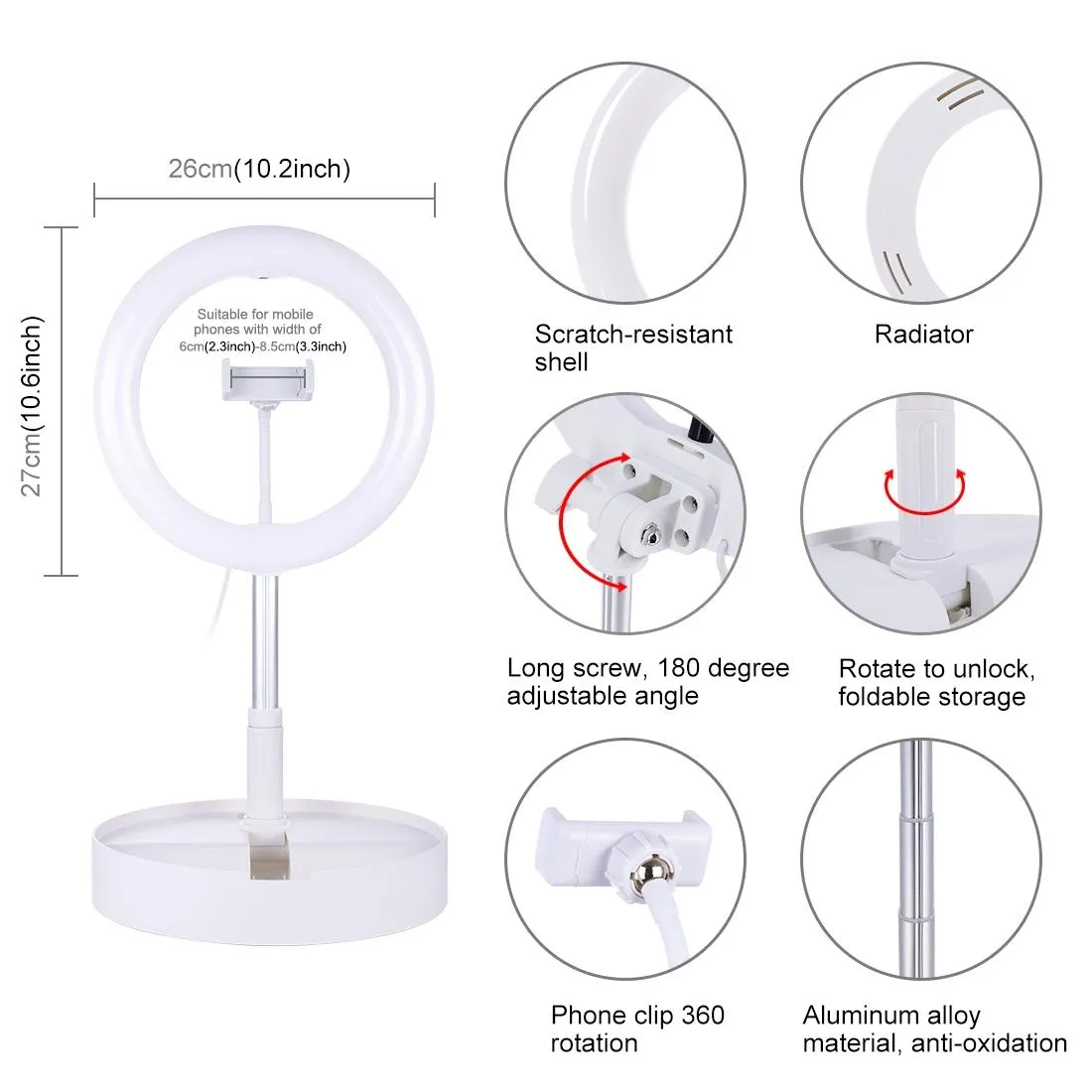 10.2 Dual-colour Led Ring Light with Usb Bluetooth Remote and Phone Holder