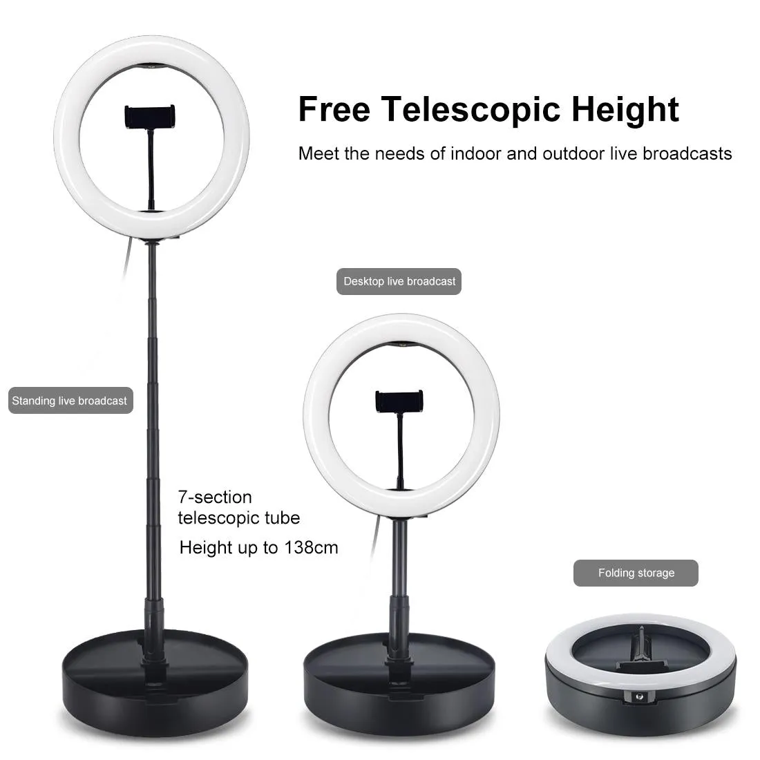 10.2 Dual-colour Led Ring Light with Usb Bluetooth Remote and Phone Holder