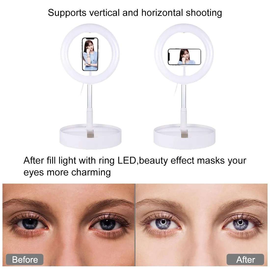 10.2 Dual-colour Led Ring Light with Usb Bluetooth Remote and Phone Holder