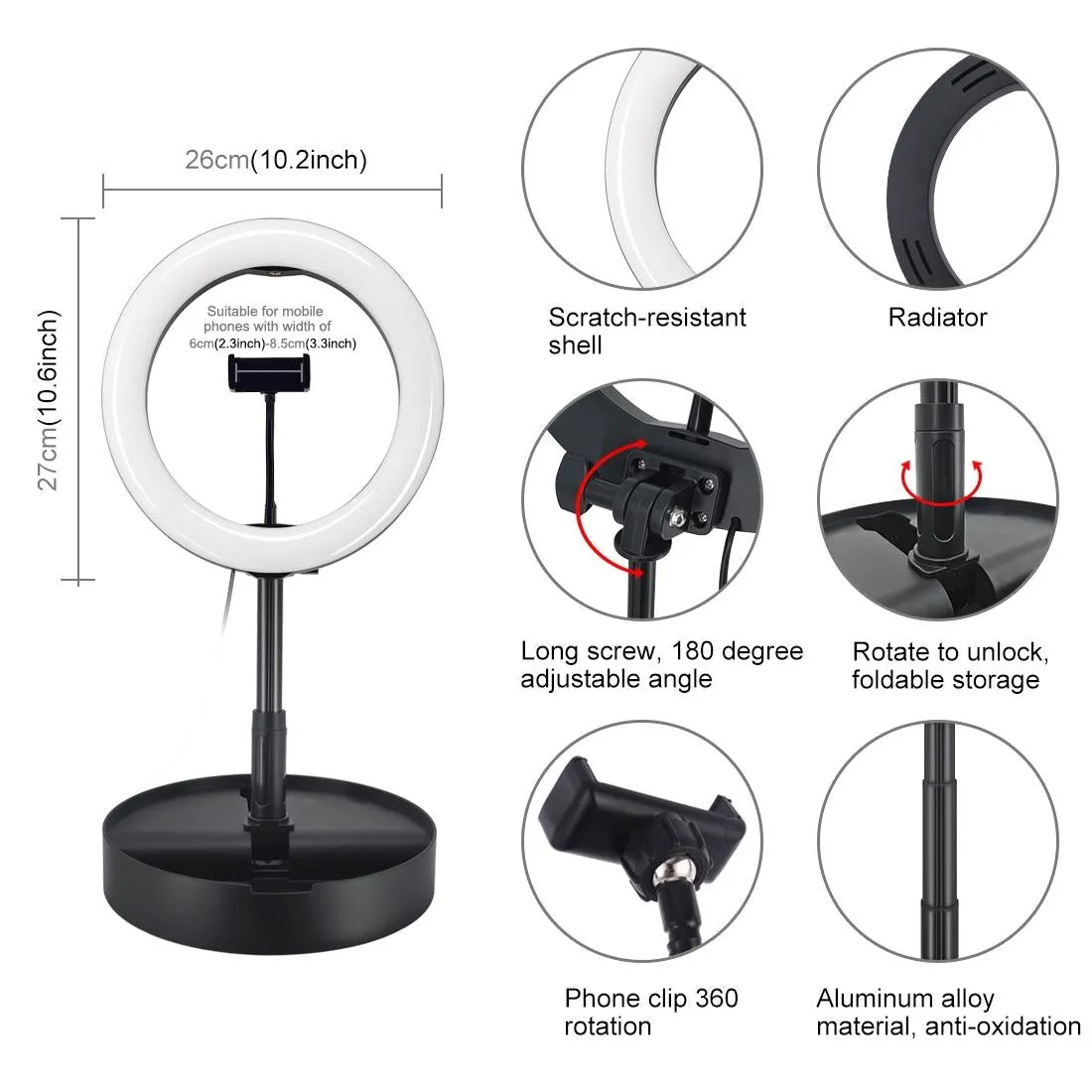 10.2 Dual-colour Led Ring Light with Usb Bluetooth Remote and Phone Holder