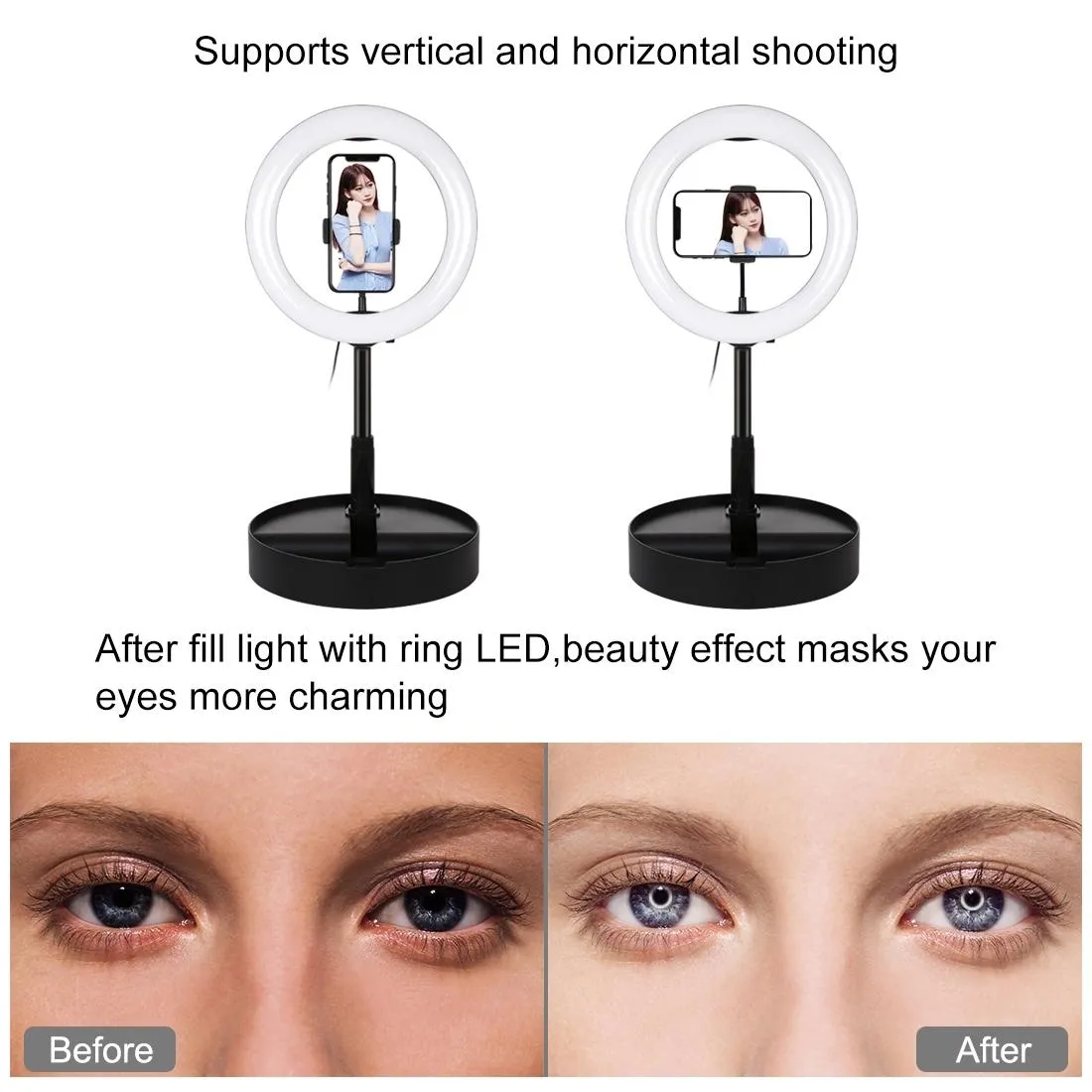 10.2 Dual-colour Led Ring Light with Usb Bluetooth Remote and Phone Holder