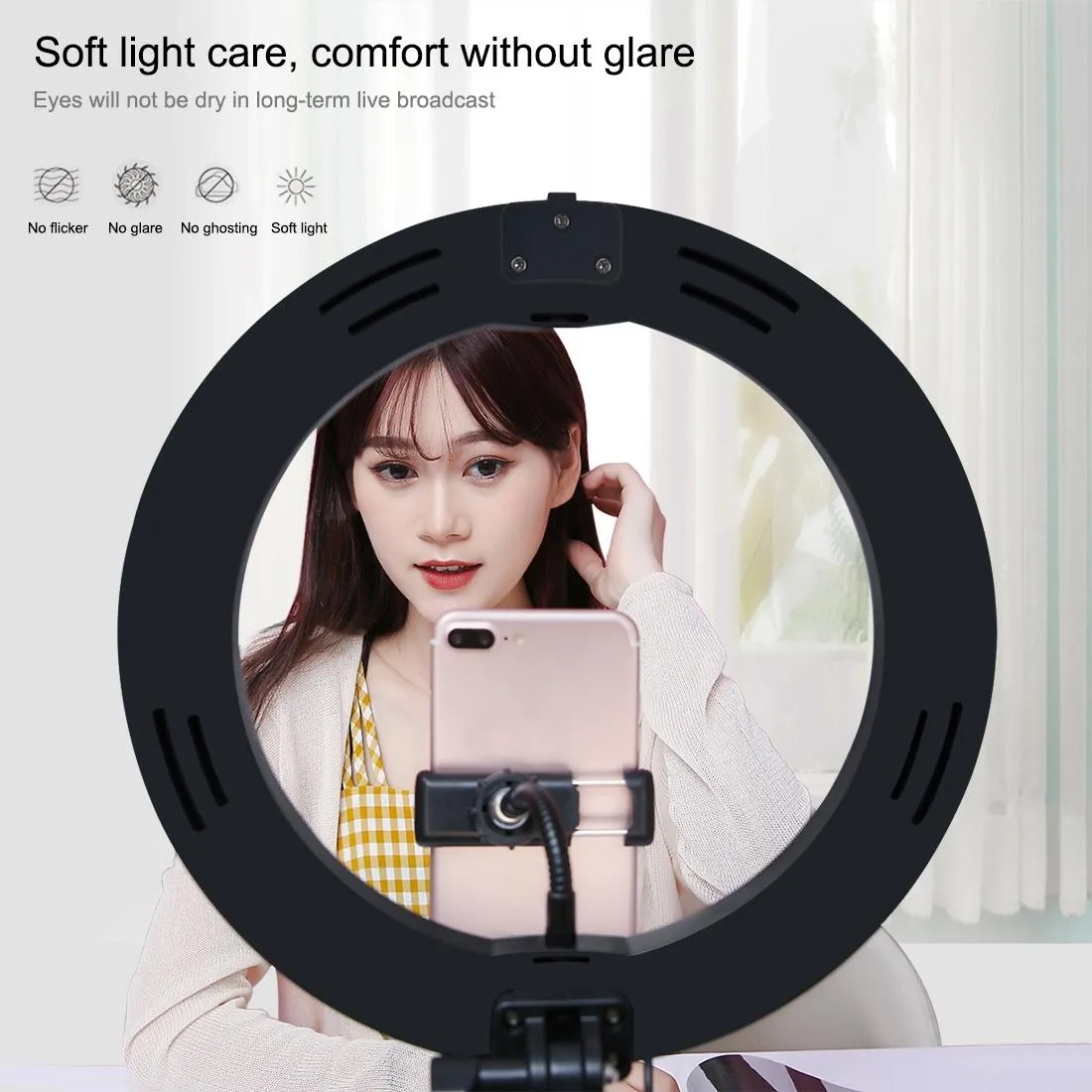 10.2 Dual-colour Led Ring Light with Usb Bluetooth Remote and Phone Holder