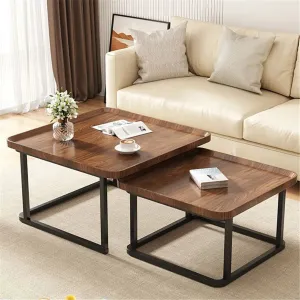 2 Piece Vintage Stacking Coffee Table Set Space Saving