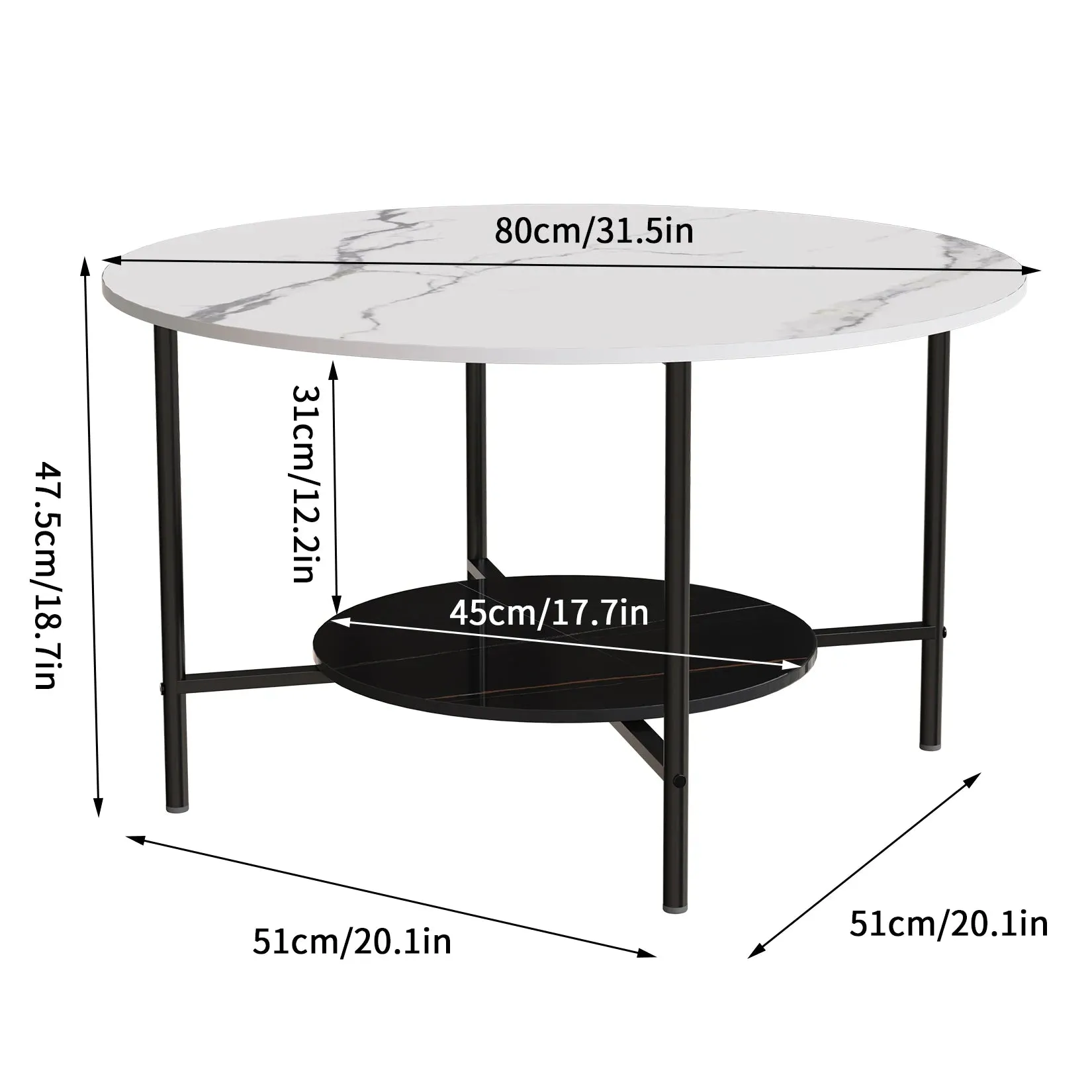 2 Tier Marble Coffee Table Open Storage