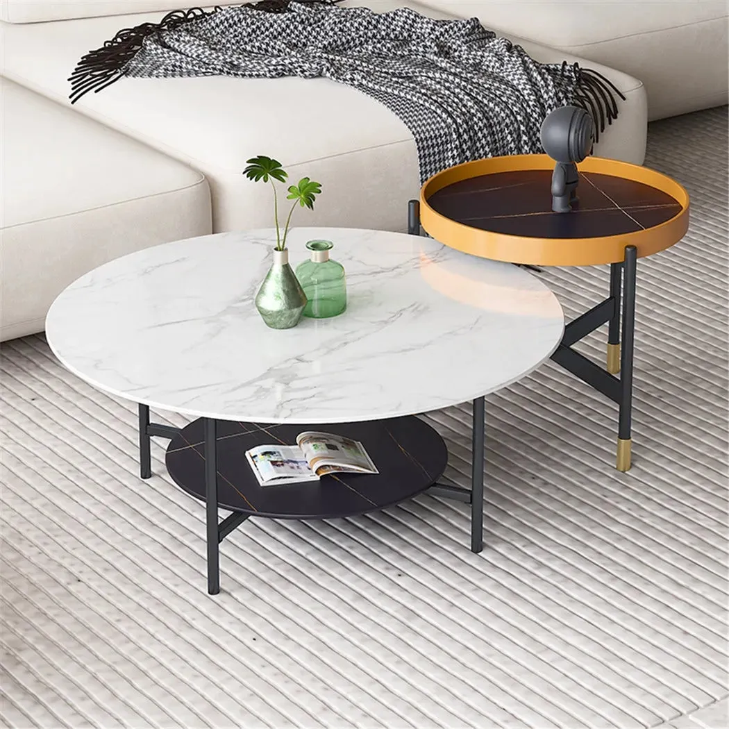 2 Tier Marble Coffee Table Open Storage