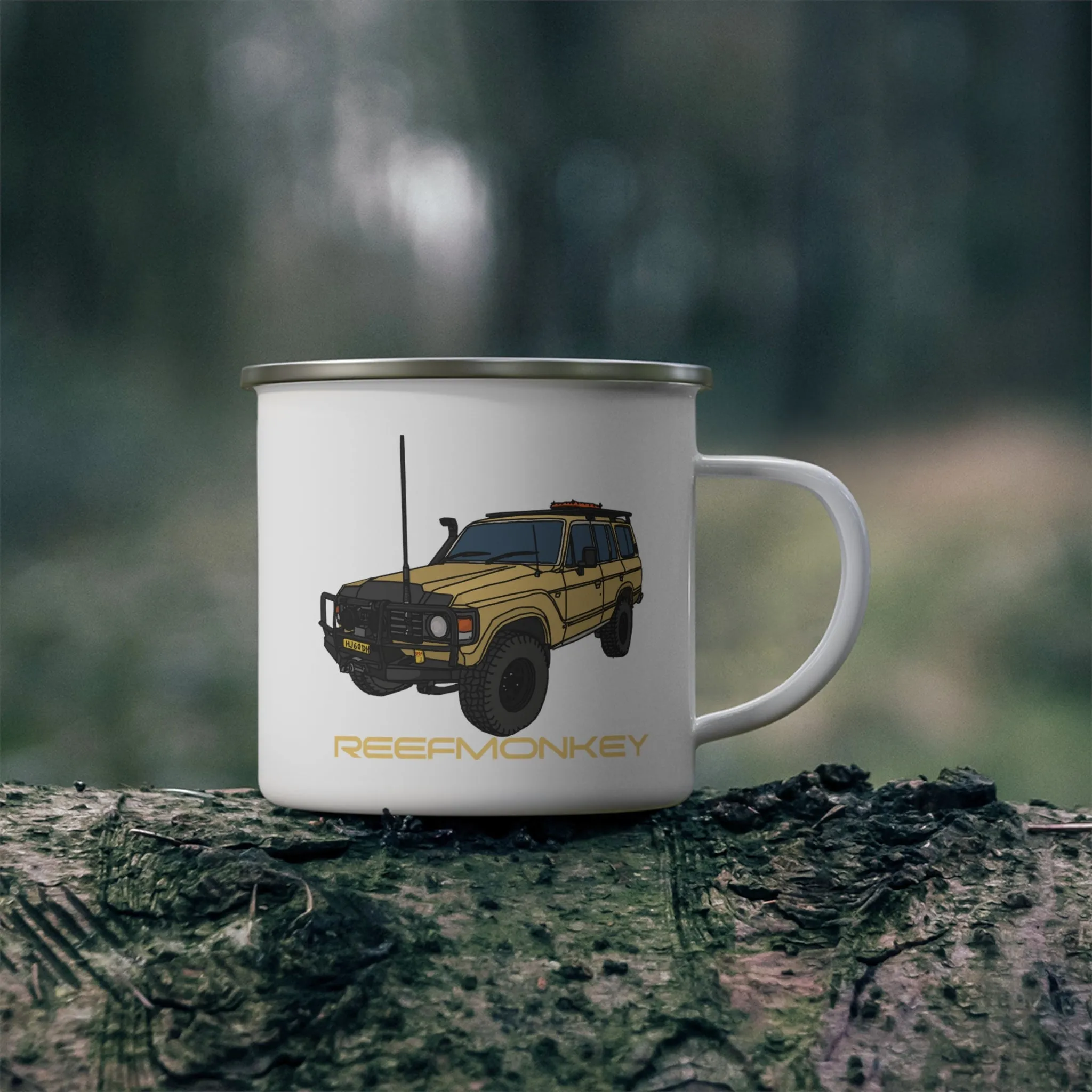 60 Series Land Cruiser Enamel Camping Mug Coffee Cup - Reefmonkey Artist Chris Marshall