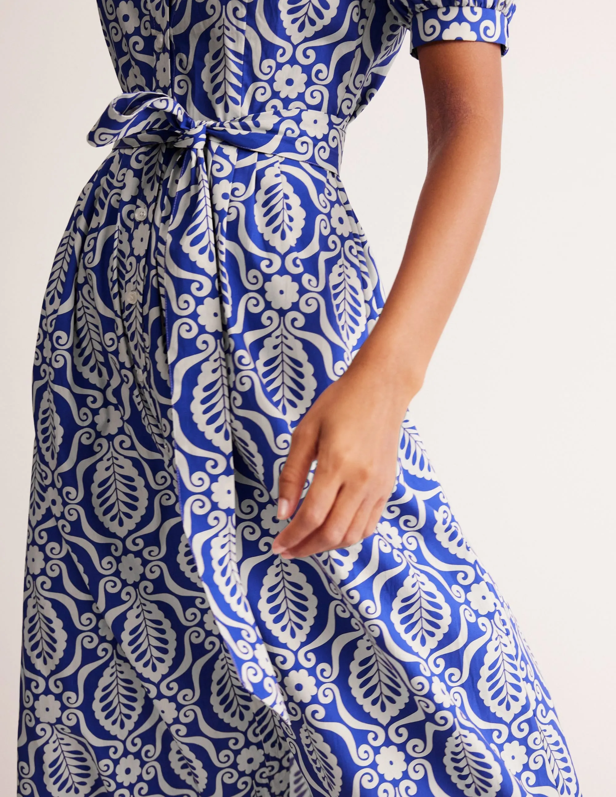 Alexa Maxi Shirt Dress-Mazarine Blue, Foliage Stamp