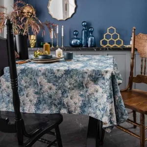 Blue Jacquard Floral Tablecloth - Dustproof Rectangular Cover for Dining and Coffee Tables