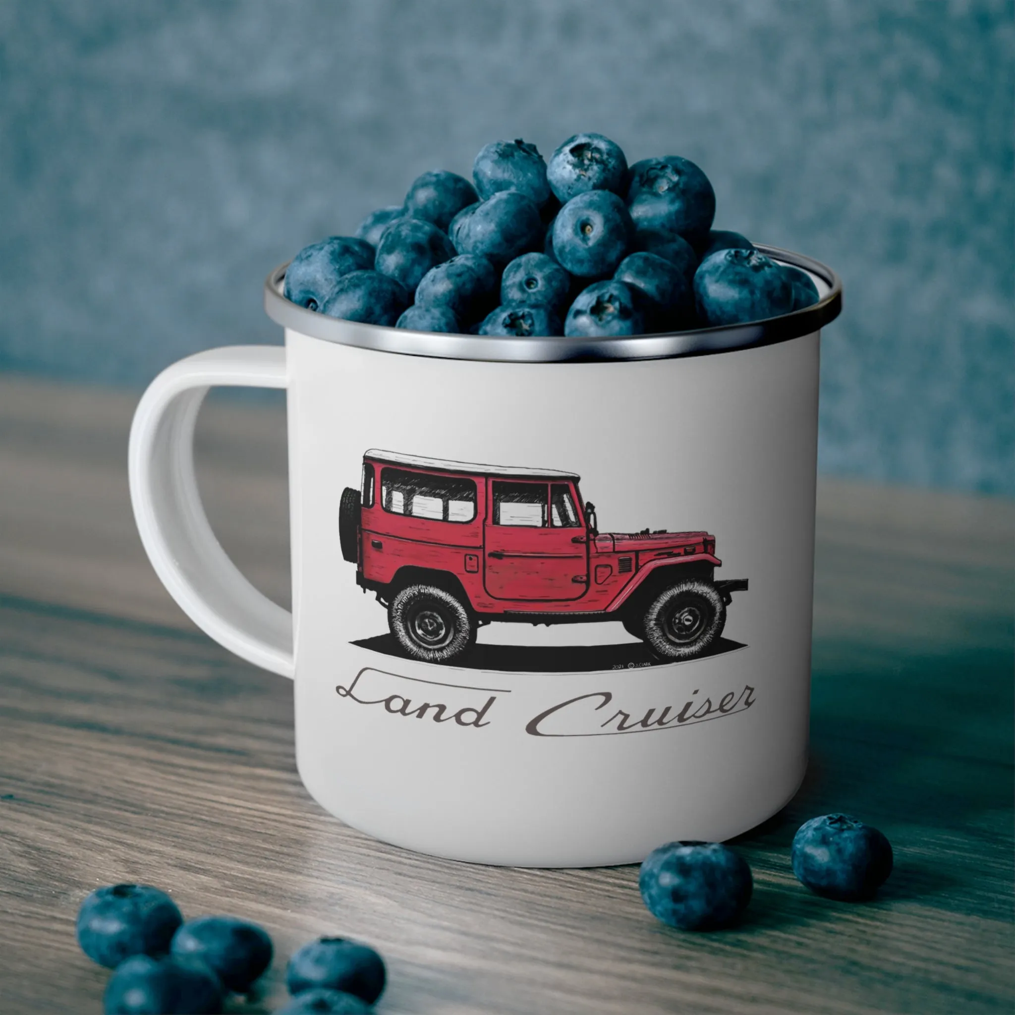FJ40 Land Cruiser Enamel Camping Mug Coffee Cup - Reefmonkey Artist Jesse Clark