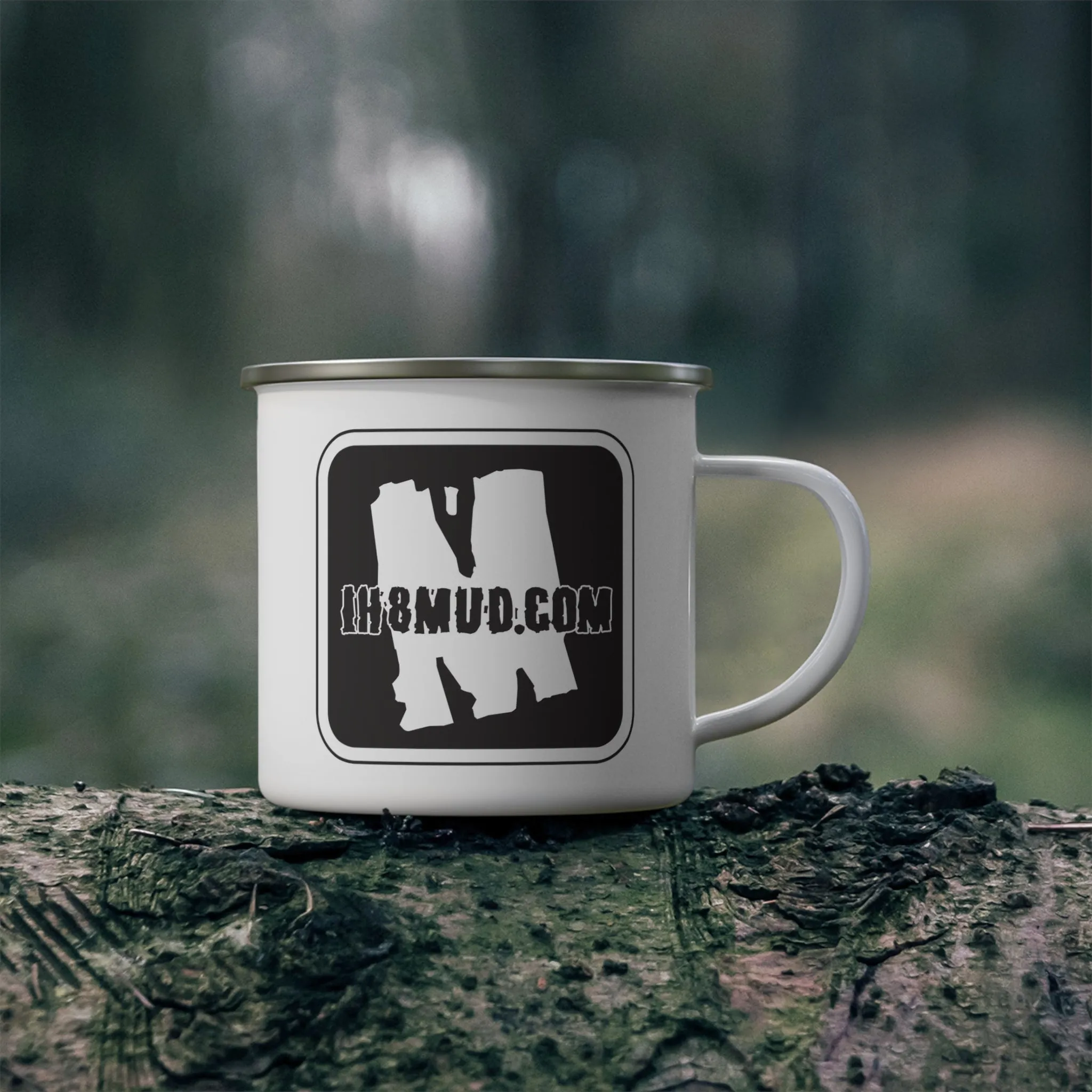 IH8MUD Logo Black White Enamel Camping Mug - Reefmonkey
