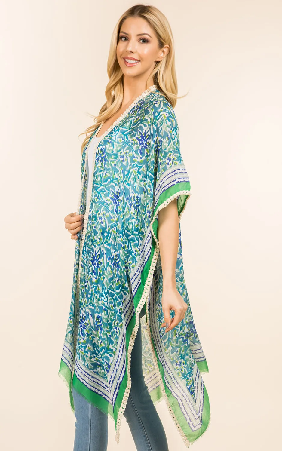 KP4007 Floral Print Kimono Cover Up