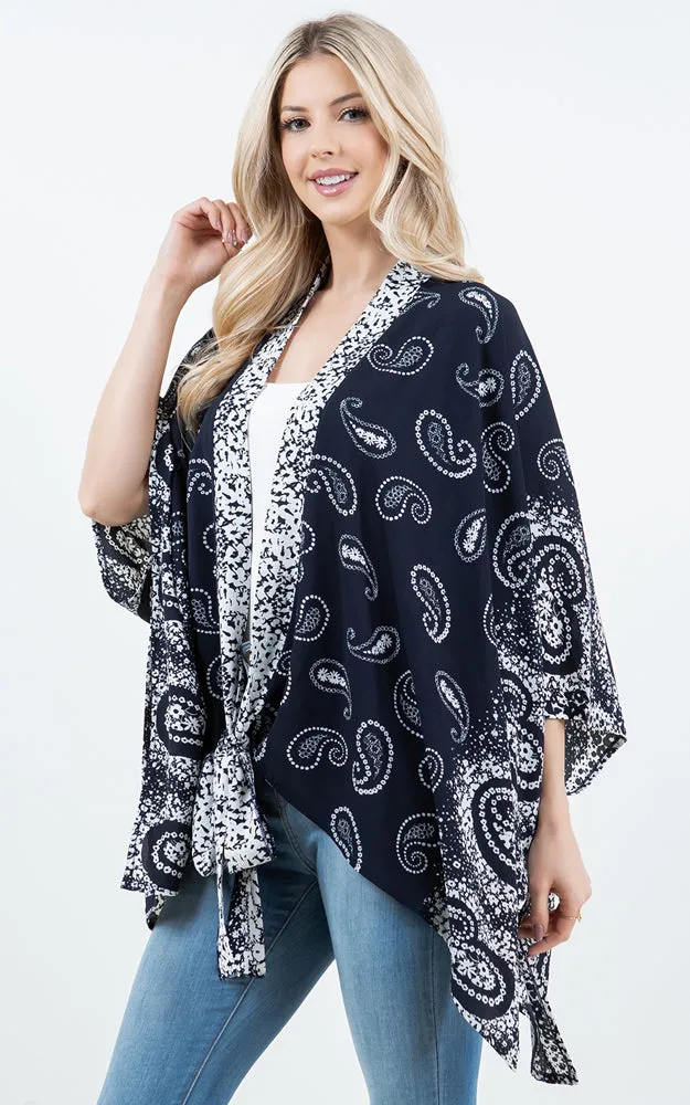 KP4323 Kimono Cover Up with Strings