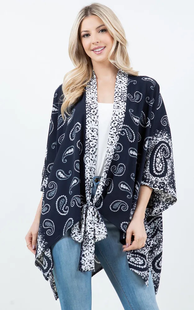 KP4323 Kimono Cover Up with Strings