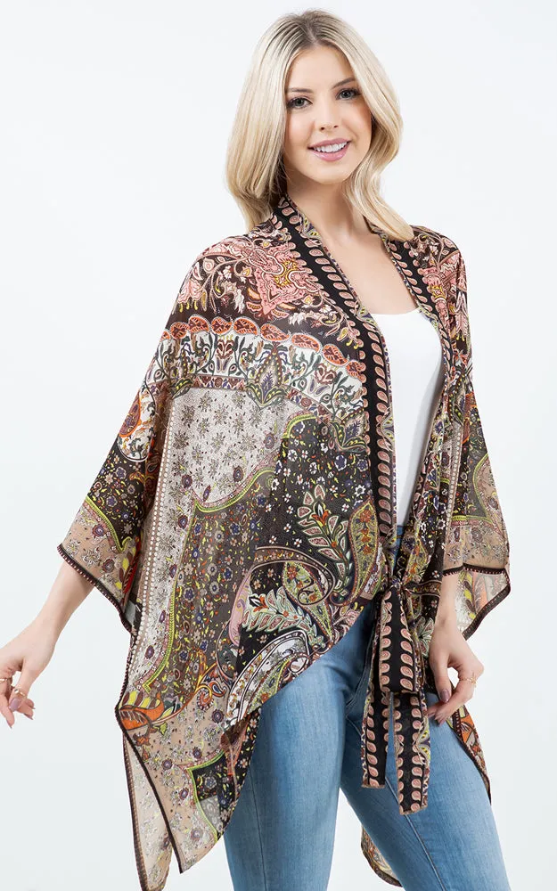 KP4404 Kimono Cover Up with Strings