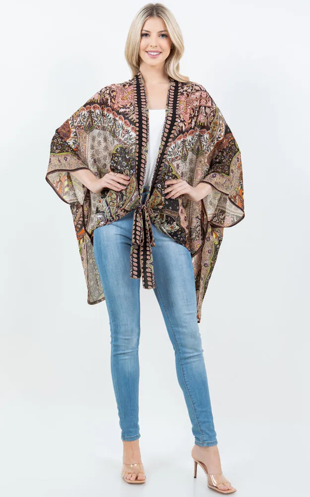 KP4404 Kimono Cover Up with Strings