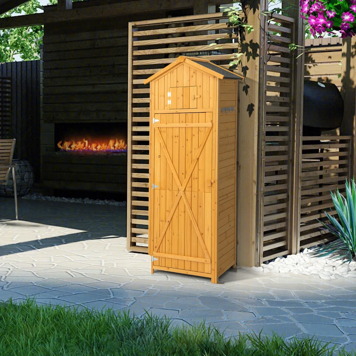 NNECW Outdoor Storage Cabinet with Lockable Doors for Garden