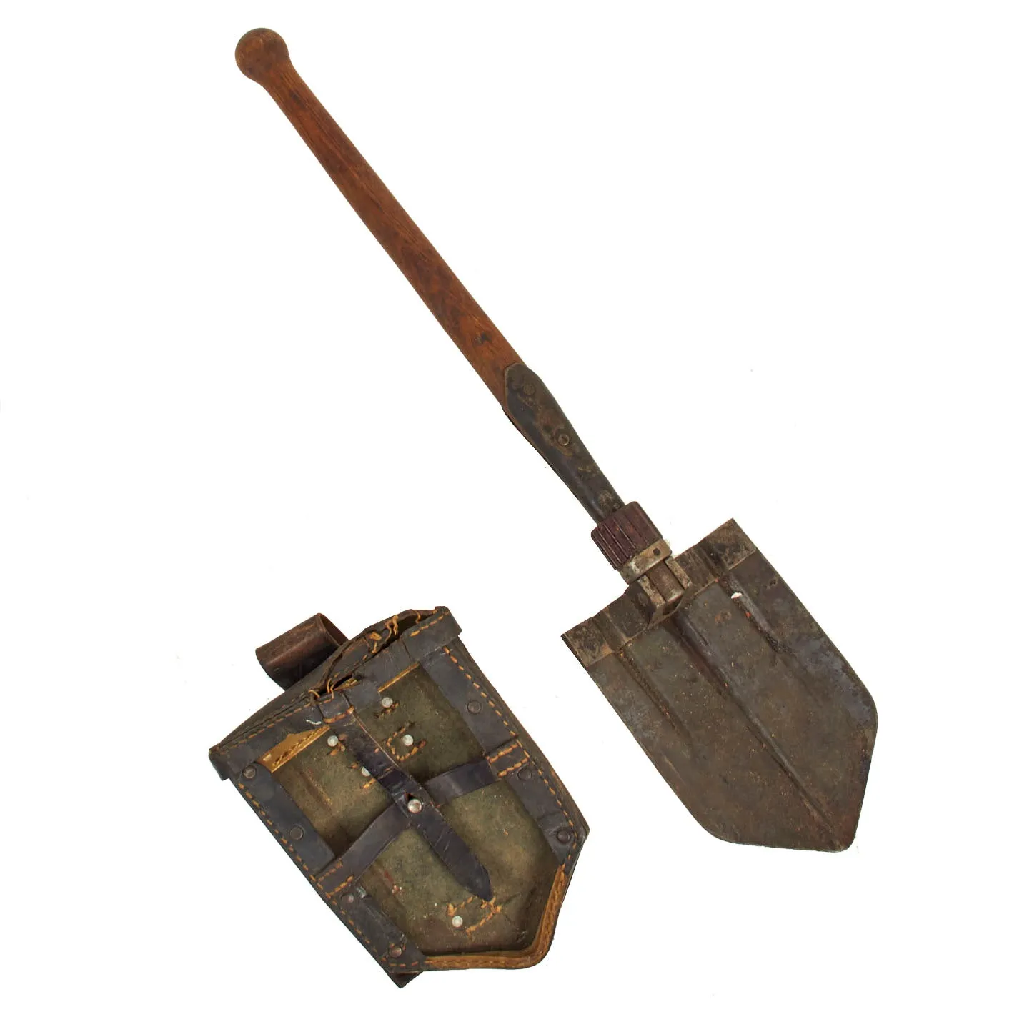 Original German WWII 1940 dated Folding Shovel Klappspaten by Franz Lipowski with 1941 dated Leather Carrier