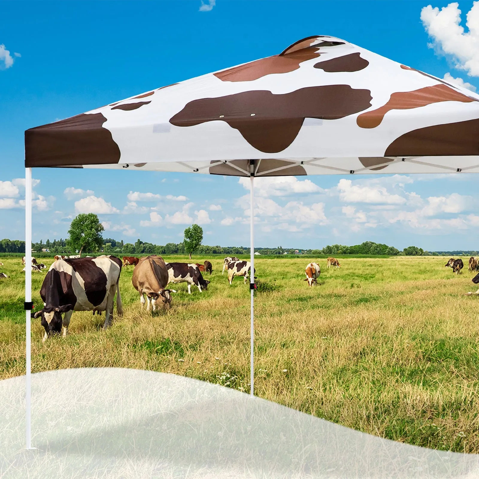 Pop Up Canopy Tent, 100sqft of Shade, Brown Cow Print
