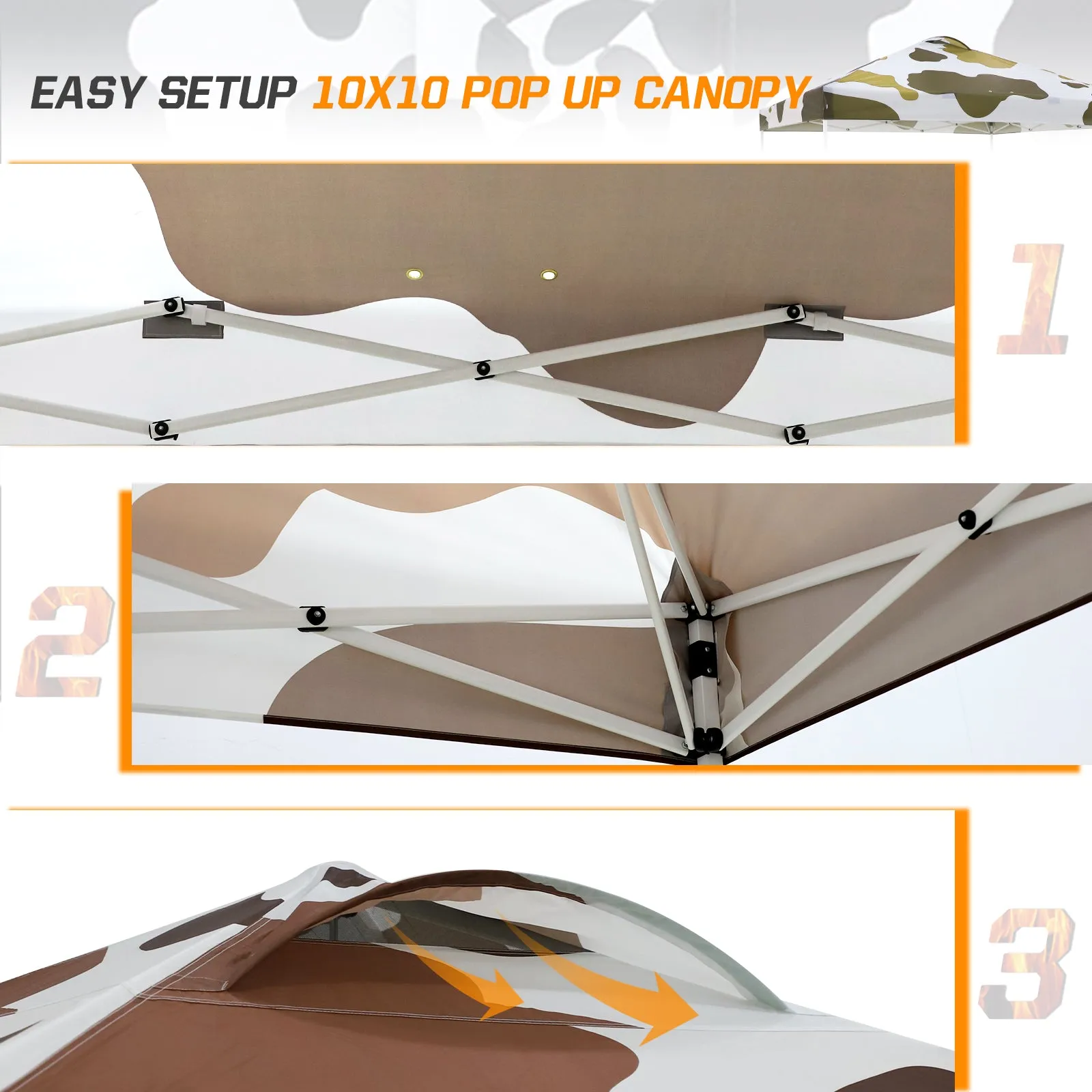 Pop Up Canopy Tent, 100sqft of Shade, Brown Cow Print