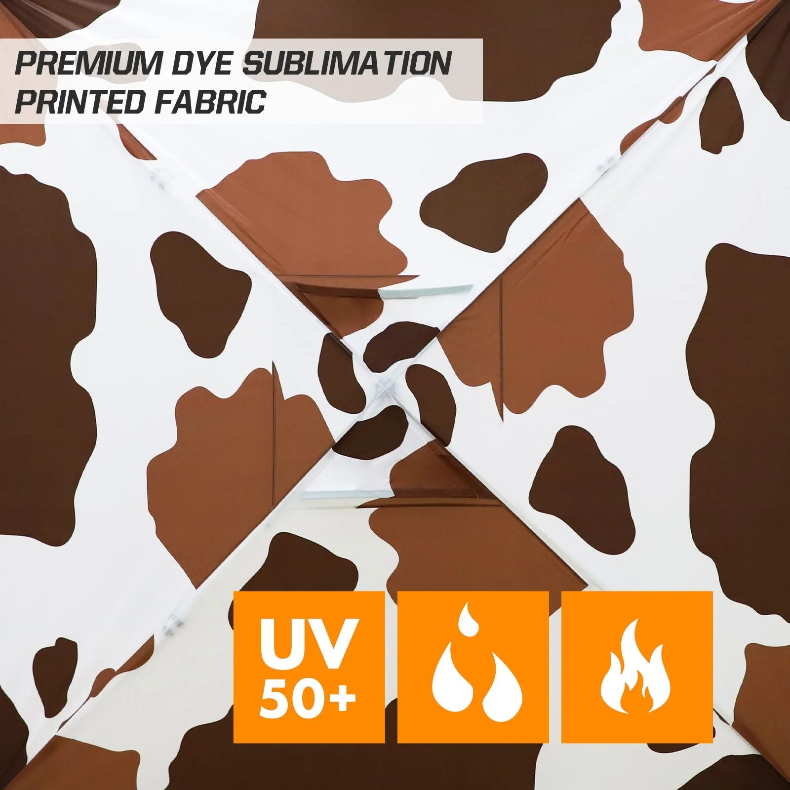 Pop Up Canopy Tent, 100sqft of Shade, Brown Cow Print