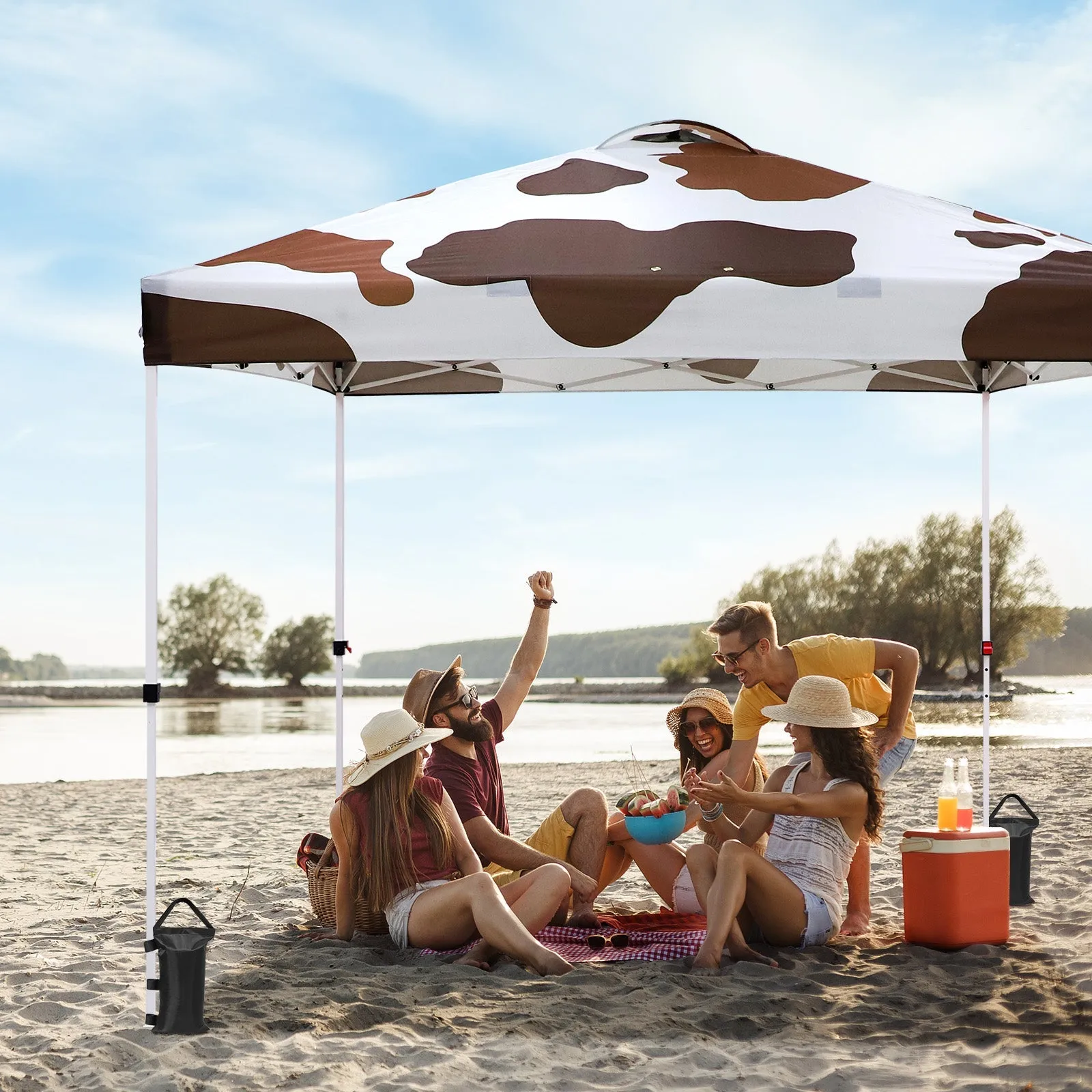 Pop Up Canopy Tent, 100sqft of Shade, Brown Cow Print