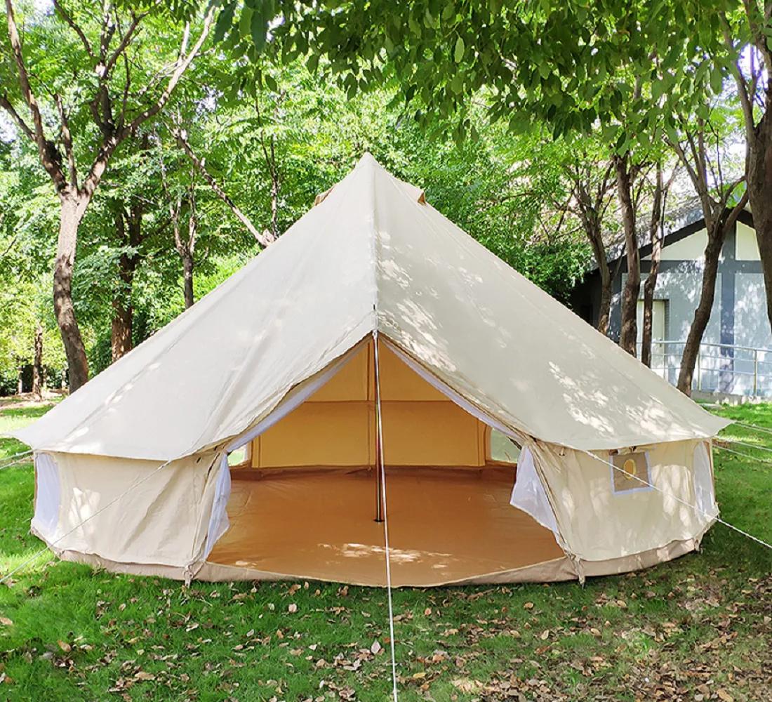 premium Outdoor Waterproof 4-Season Cotton Canvas Yurt Tent 6M/19.6ft Bell Tent With Stove Hole (Side Wall), For Family Camping