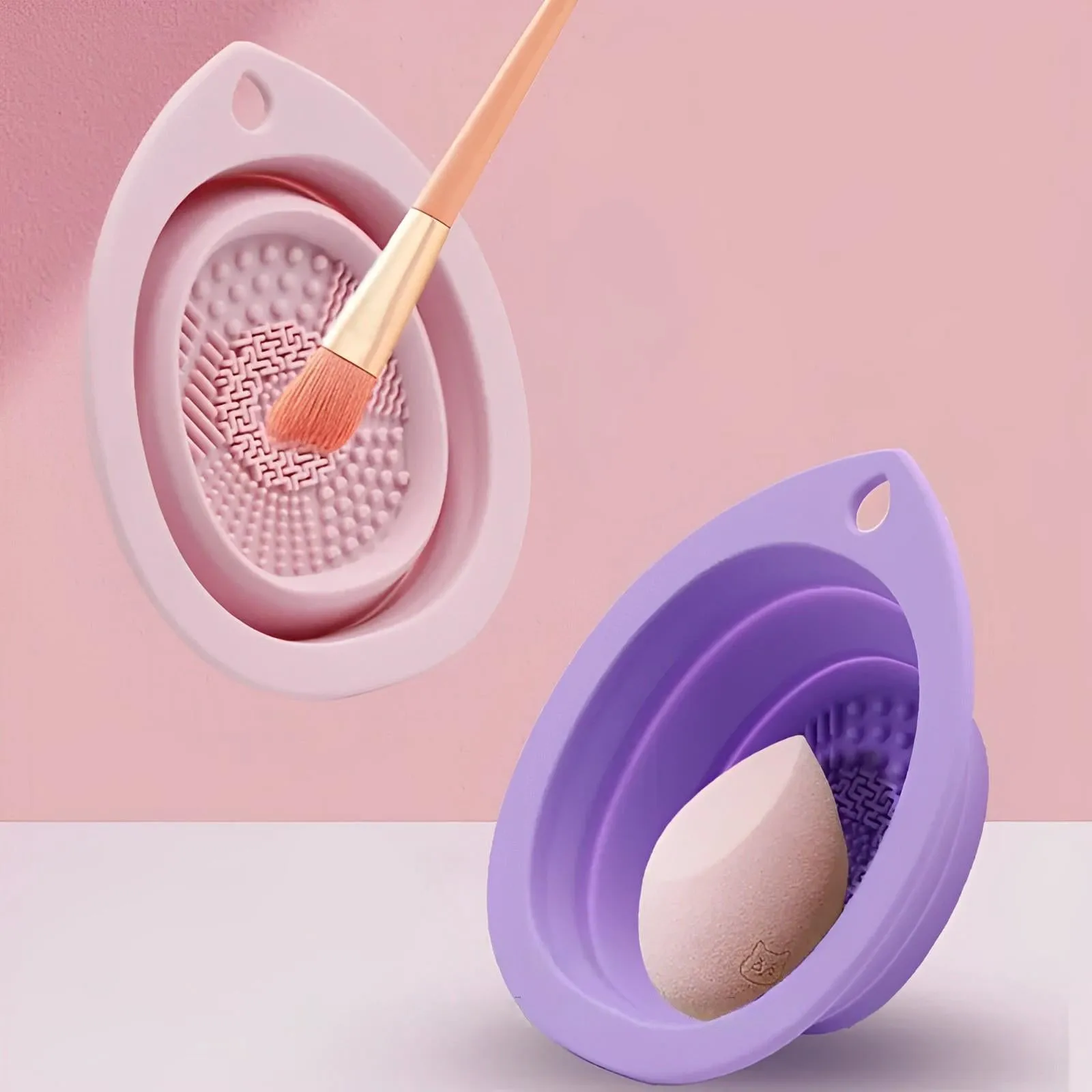 Silicone Makeup Brush Cleaner: Portable Folding Wash Bowl & Scrubber Mat