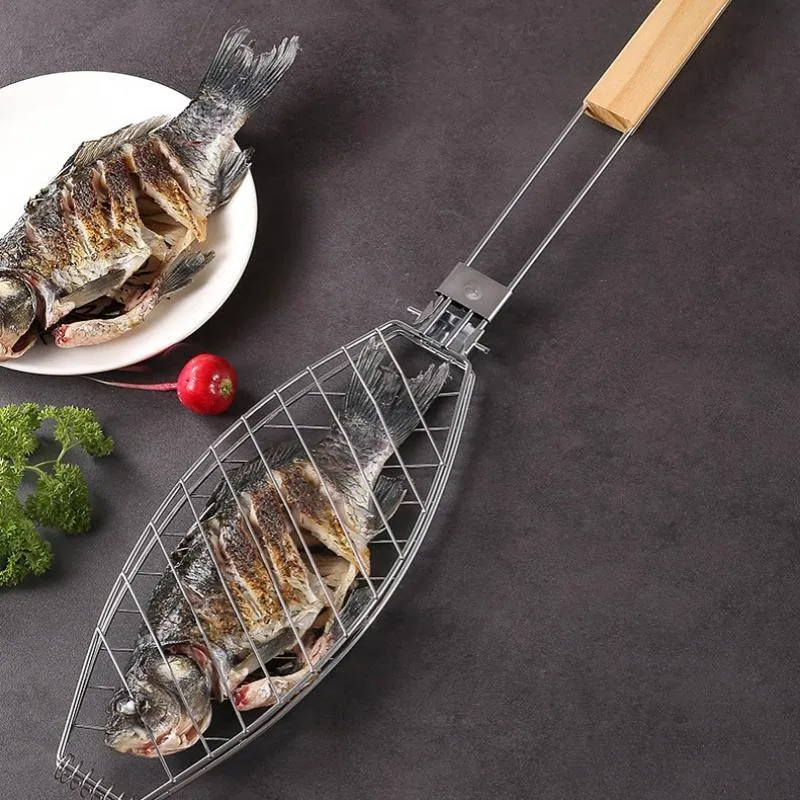 Stainless Steel BBQ Grill Net with Wooden Handle