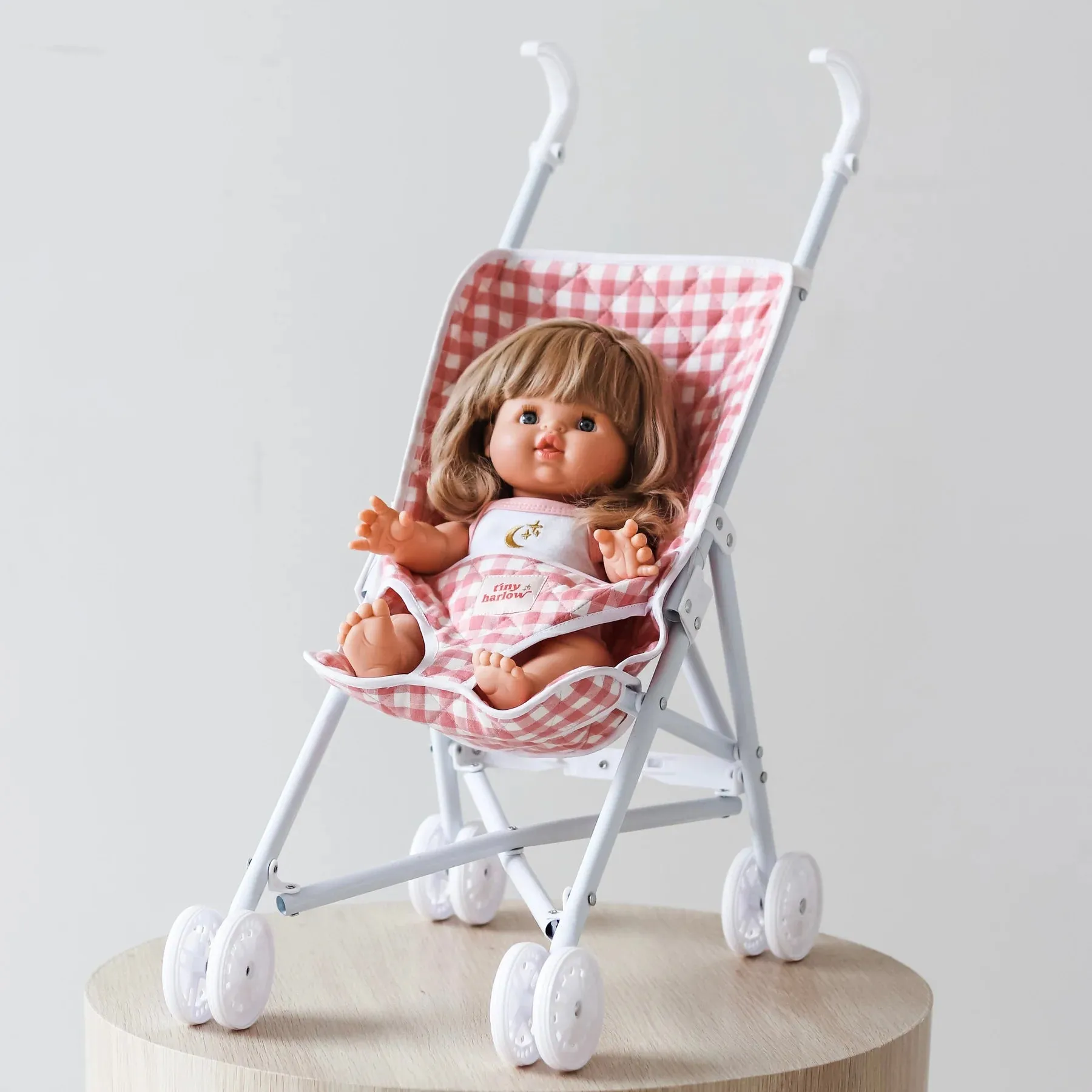 Tiny Harlow - Folding Dolls Stroller - Pink Gingham