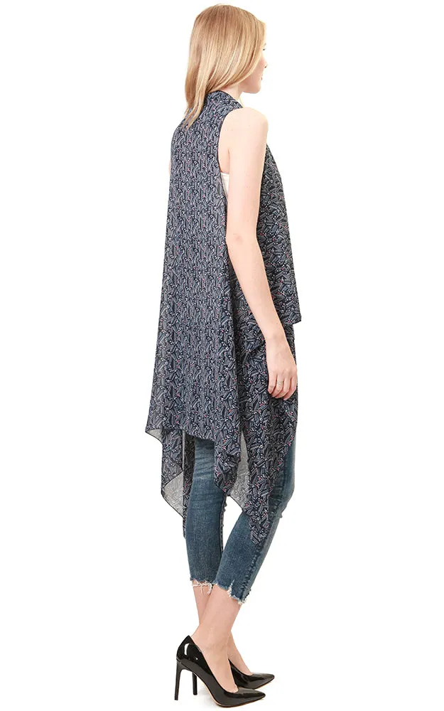 VP8762 Navy Geometric Pattern Design Scarf Vest