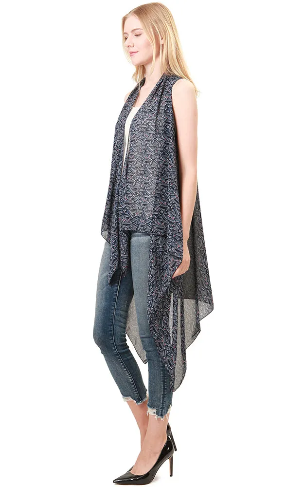 VP8762 Navy Geometric Pattern Design Scarf Vest